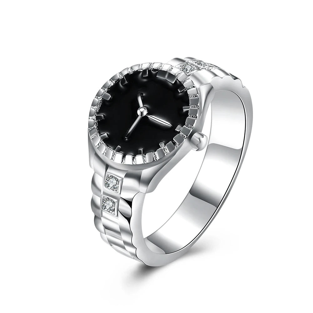 925 Sterling Silver Analog Watch Shaped Clock Ring