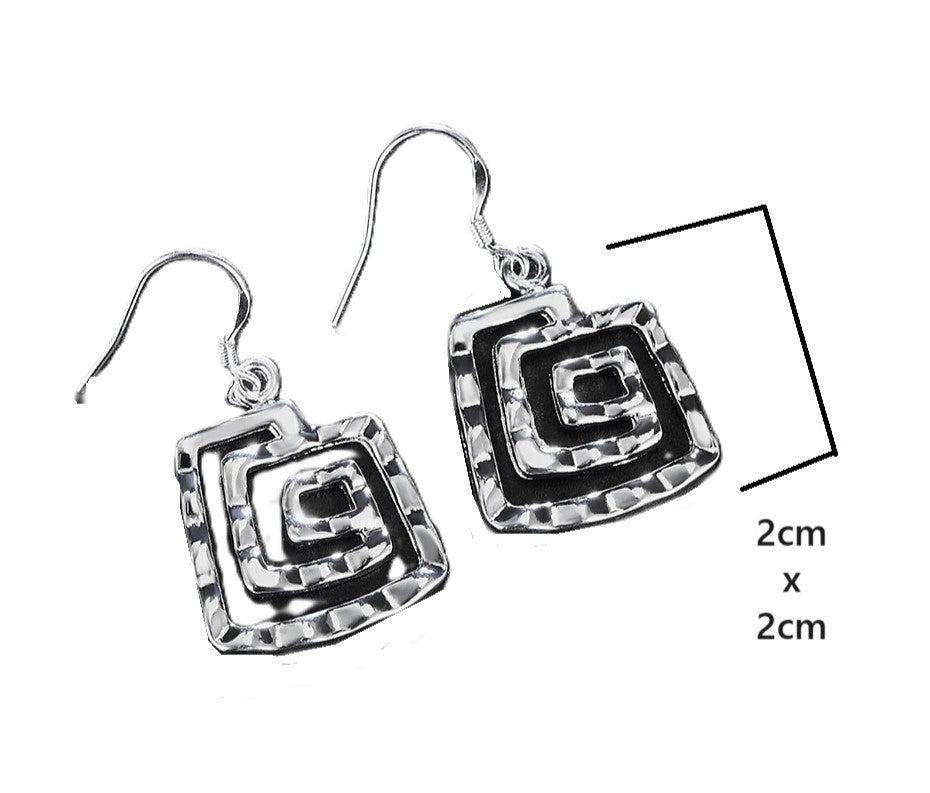 Sterling Silver Spiral Coil Link Geometric Earrings