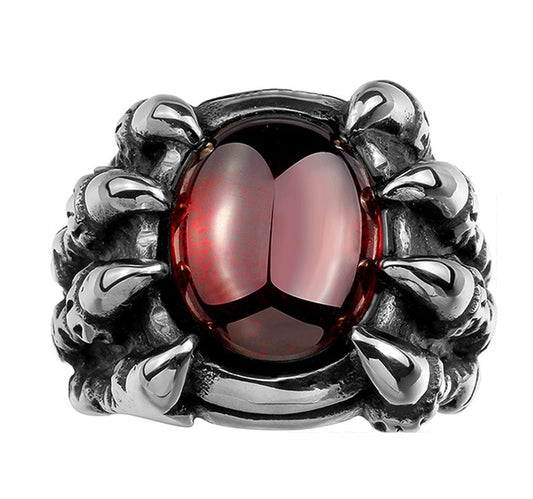 Retro Punk Dragon Claw Huge Red Stone Gothic Ring