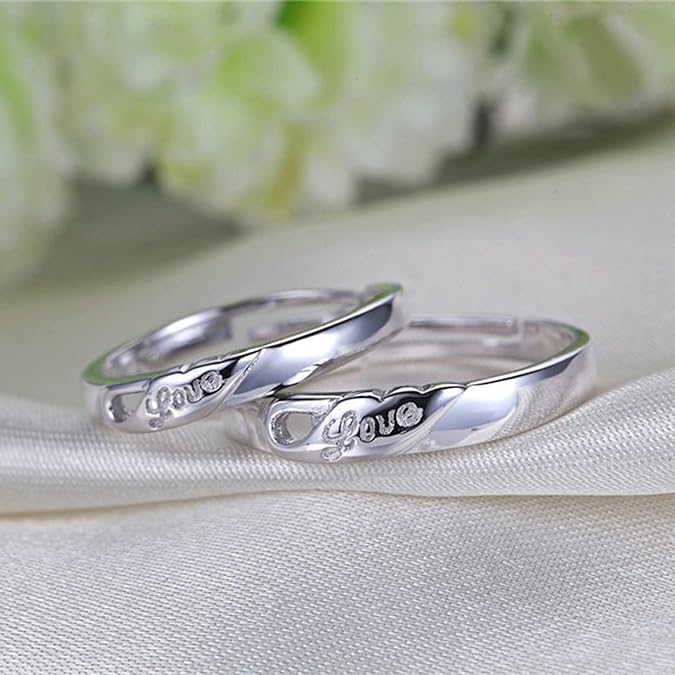 2pcs Sterling Silver LOVE Open Matching Couple Rings