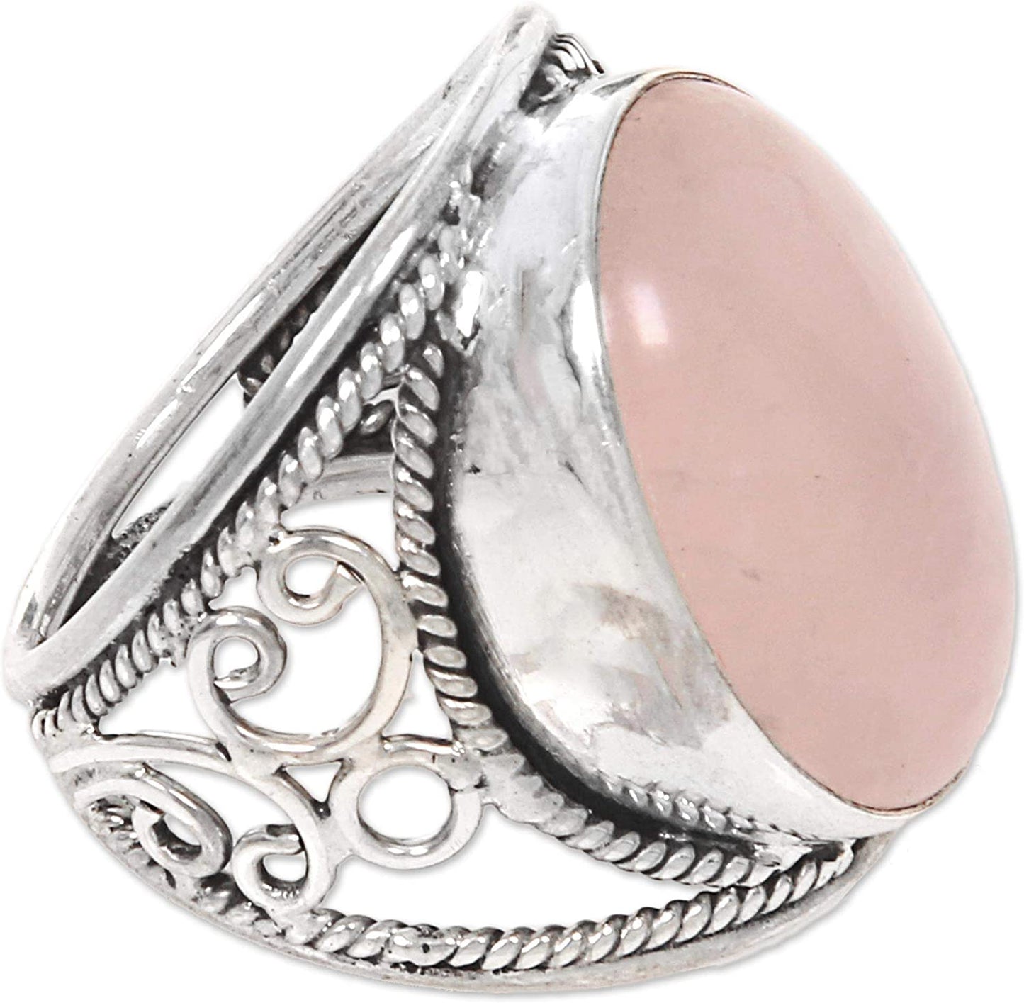 Vintage Pink Moonstone Swirl Motifs Antique Silver Ring