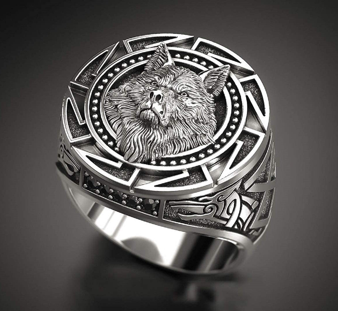 Men's Vintage Retro Wolf Totem Silver Punk Ring