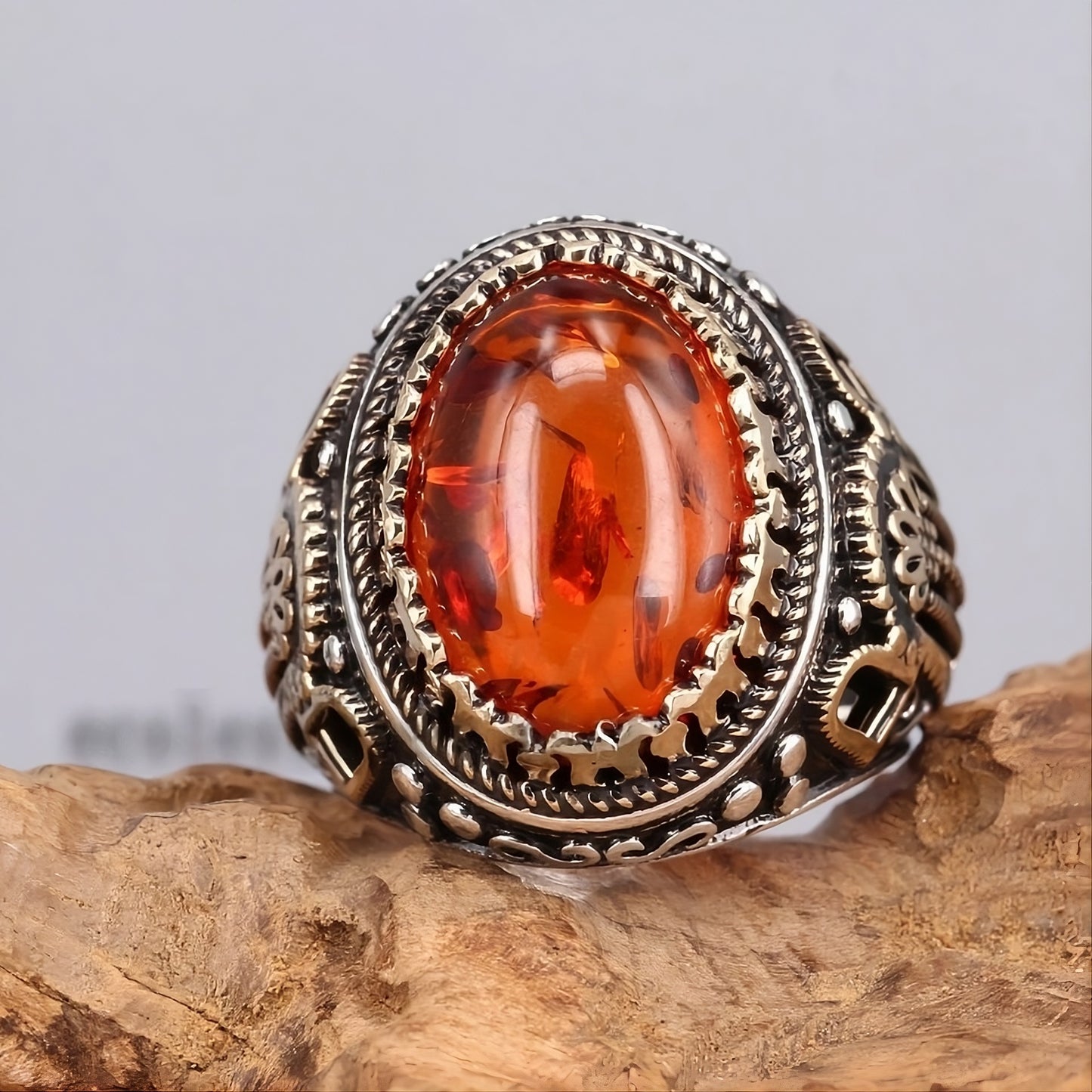 Men's Turkish Two-Tone Red Geometric Domineering Ring