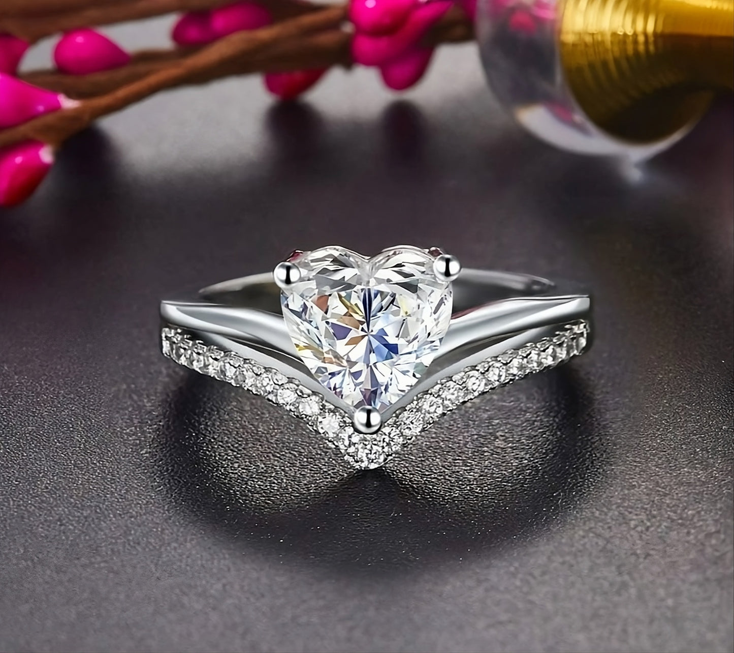 Sterling Silver CZ Cubic Zirconia Heart Ring for Women