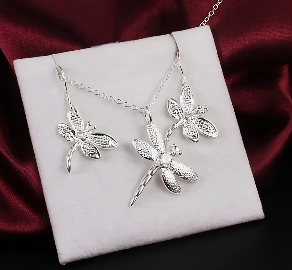 Dragonfly Pendant Necklace & Sterling Silver Earring Set