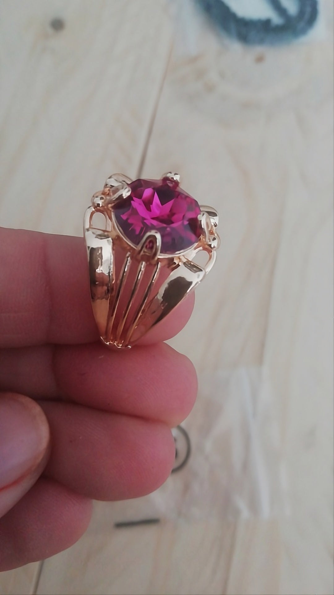 Crimson Throne Magenta Fire Gold Cocktail Ring