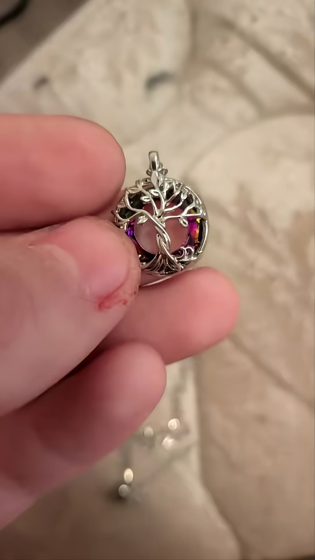 Purple Mystic Rainbow Tree of Life Circle Necklace