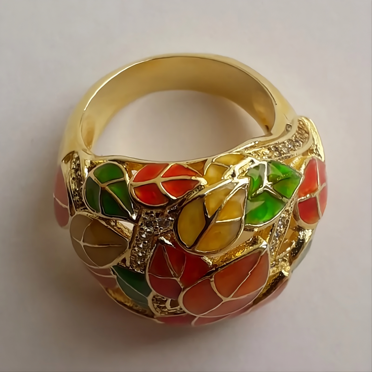 Chinese Style Hand-Painted Fall Leaves Retro Ring