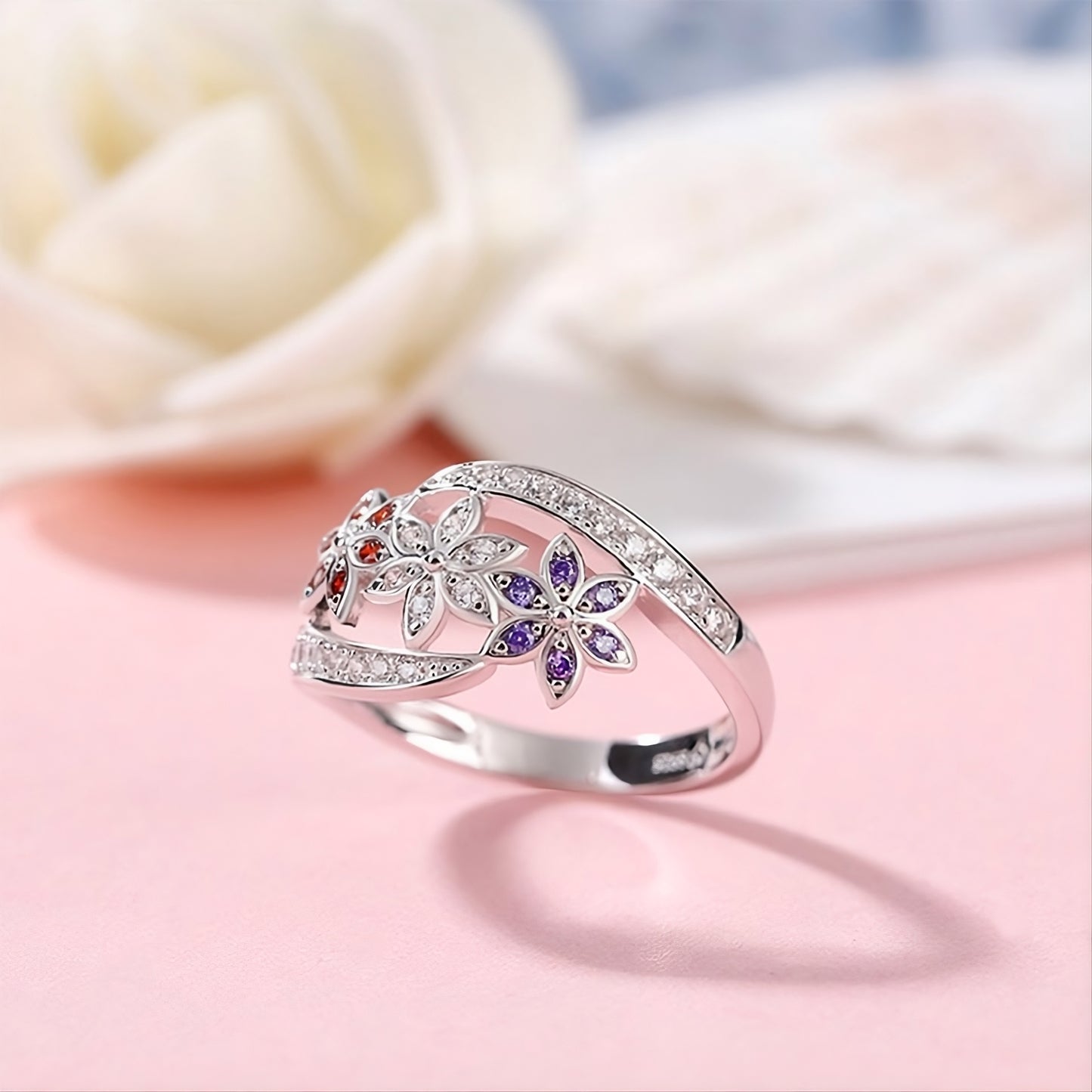925 Sterling Silver Multi-Colored Topaz Flower Ring