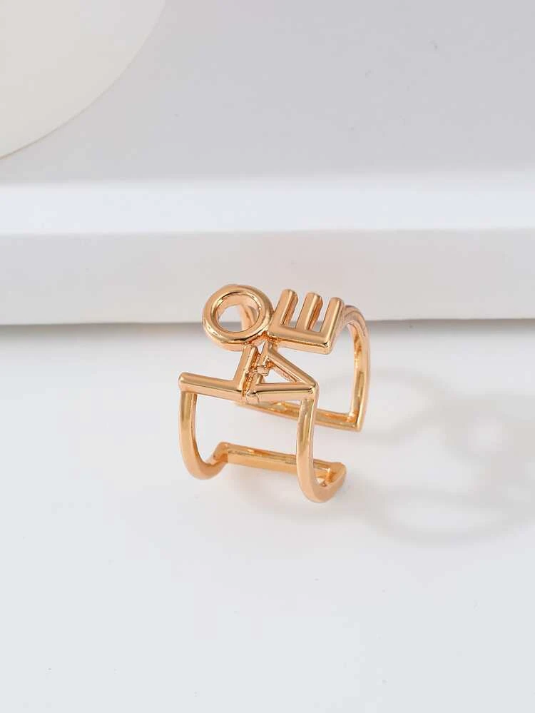 Cute LOVE Romantic Letter Open Hollow Out Gold Ring