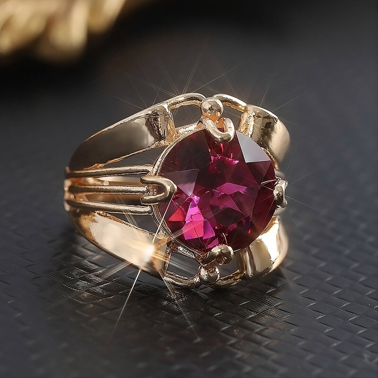Crimson Throne Magenta Fire Gold Cocktail Ring