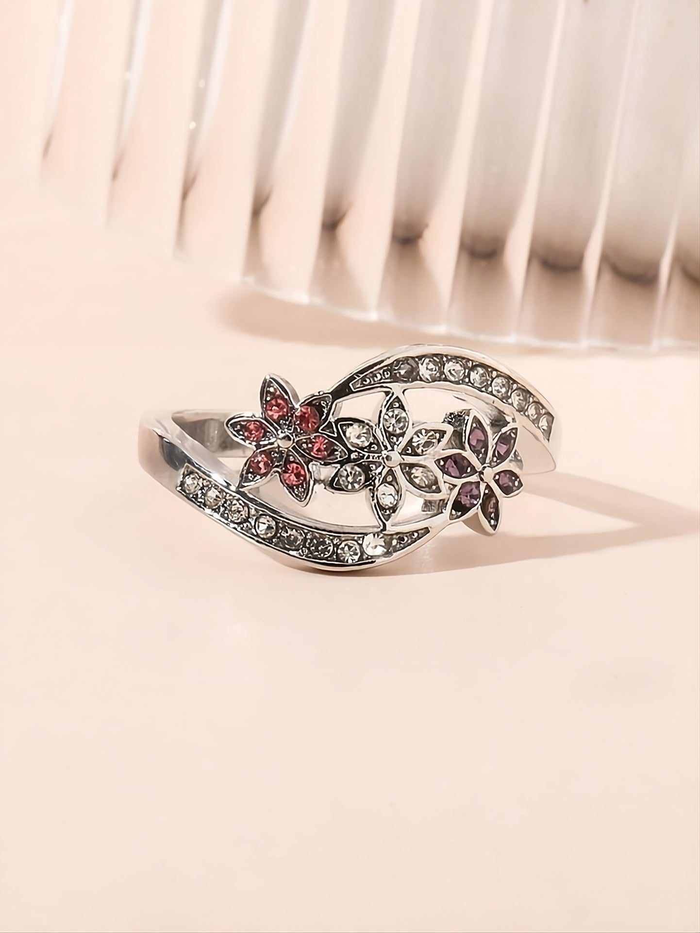 925 Sterling Silver Multi-Colored Topaz Flower Ring