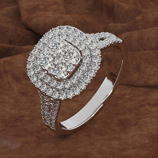 925 Sterling Silver Square Gemstones Engagement Ring