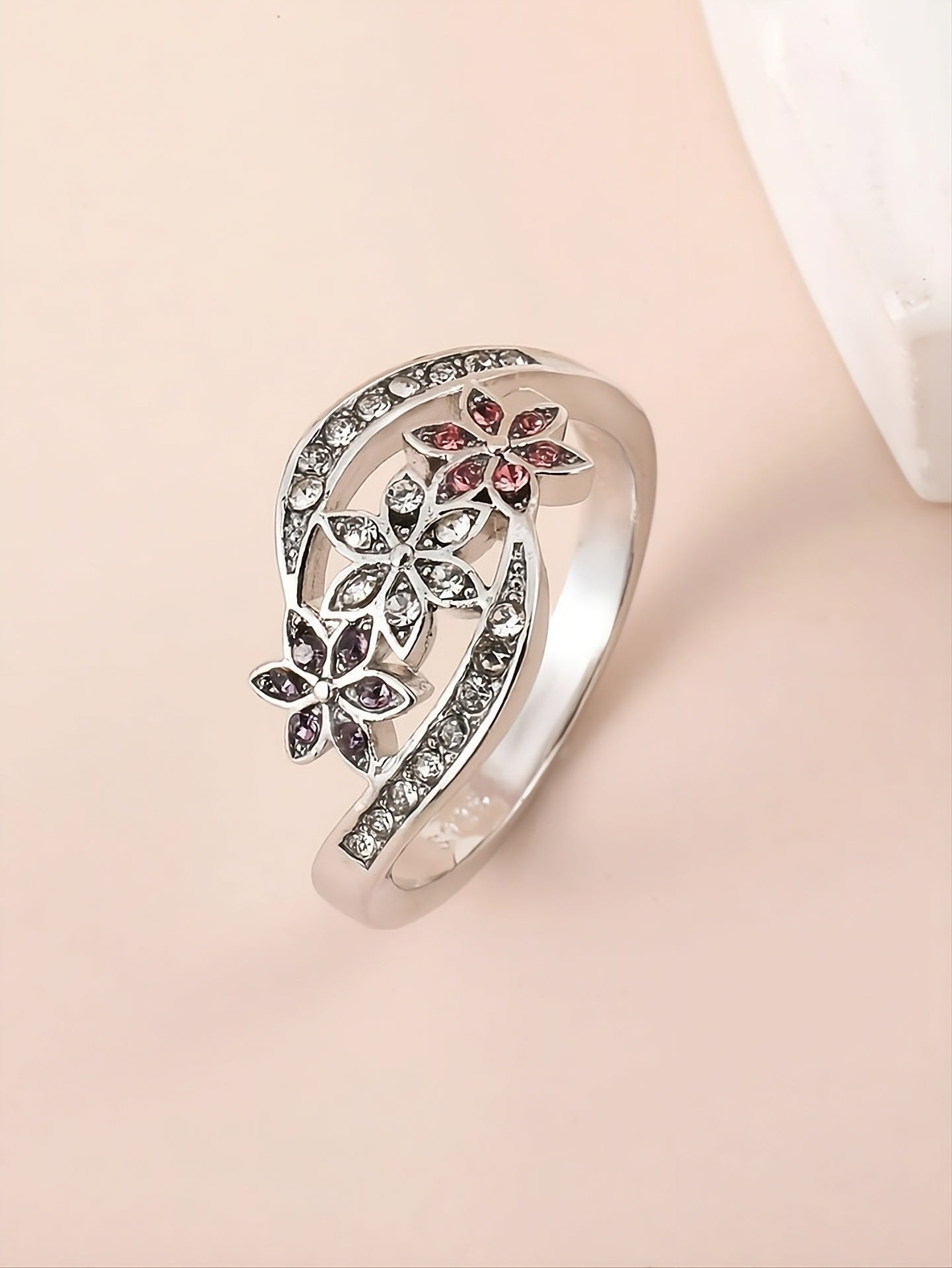925 Sterling Silver Multi-Colored Topaz Flower Ring