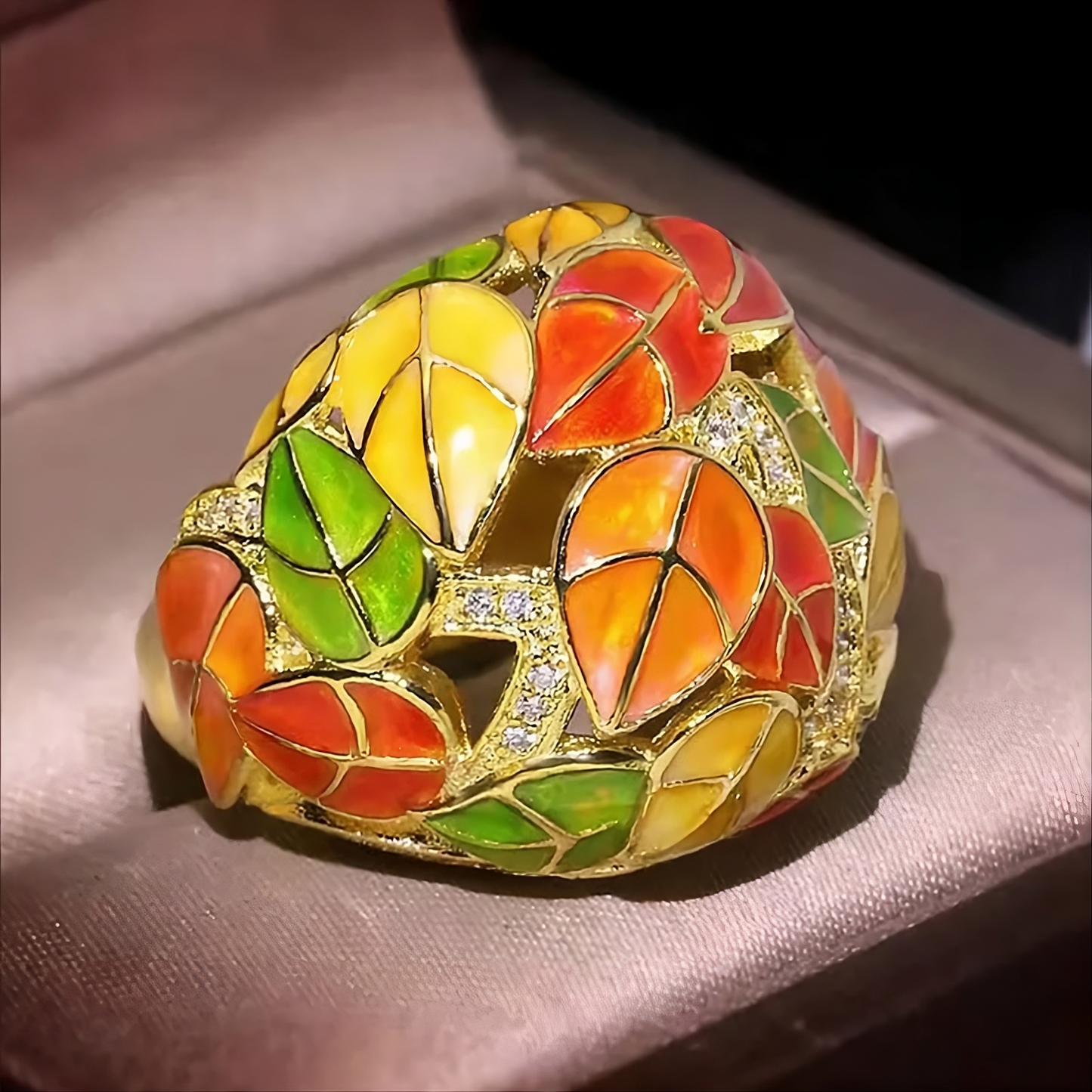 Chinese Style Hand-Painted Fall Leaves Retro Ring