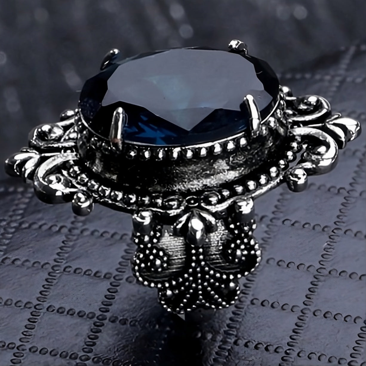 Vintage Blue Oval Egg Shaped Topaz Antique Silver Ring