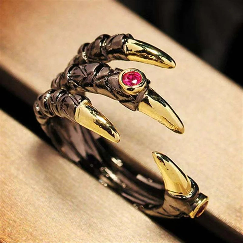 Tungsten Eagle Dragon Claw Black Gold Inlaid Goth Ring