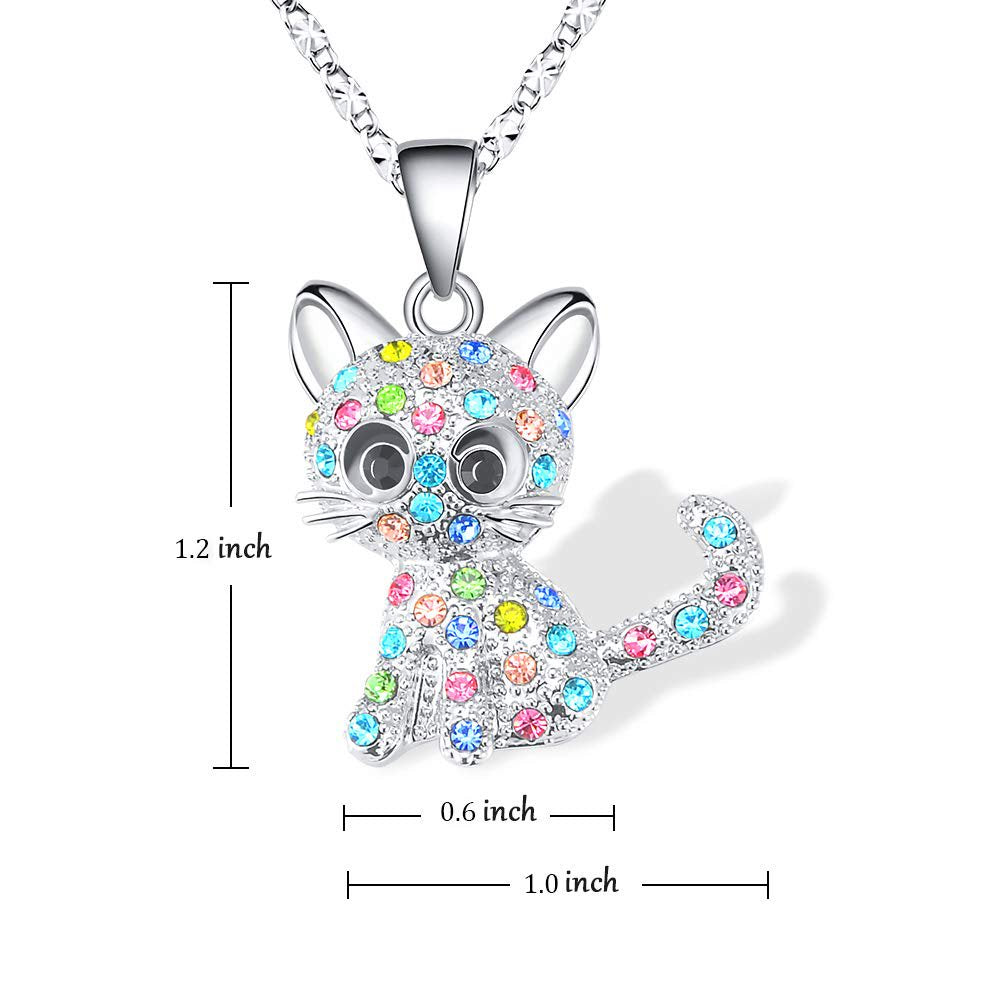 Cute Girls Cat Kitten Colorful Silver Necklace