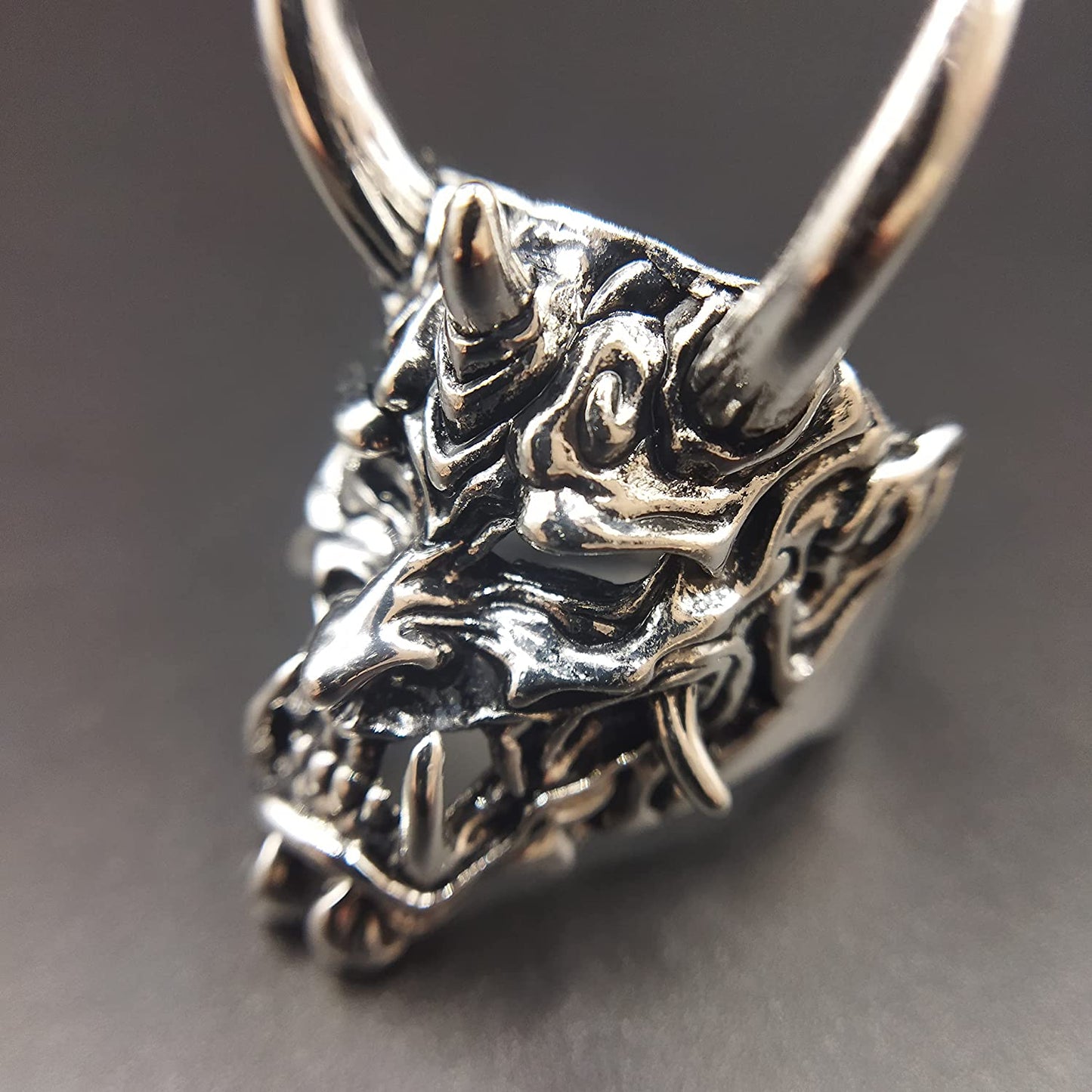 Men's Vintage Gothic Skull Prajna Mask Open Silver Ring