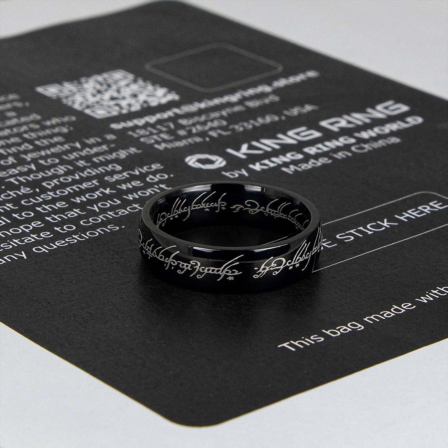 Hobbit Lord of the Rings Black Elvish Rune Engraving Ring