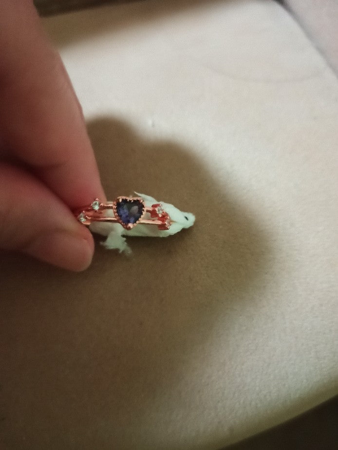 Sterling Silver Rose Gold Inlaid Purple Heart-Shape Ring