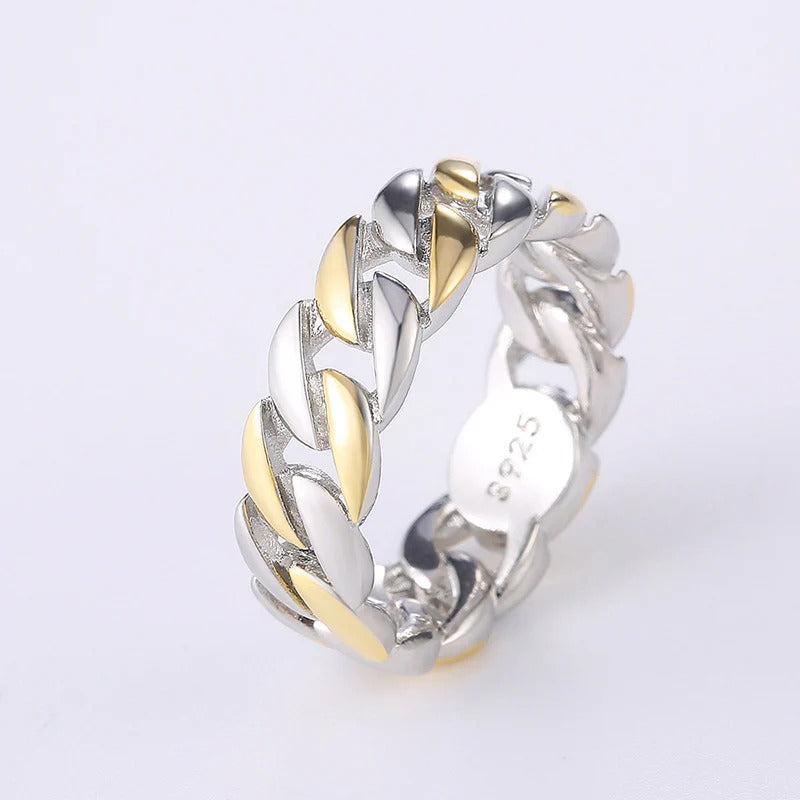 Men's S925 Silver Band 7mm Two-Tone Retro Chain Ring