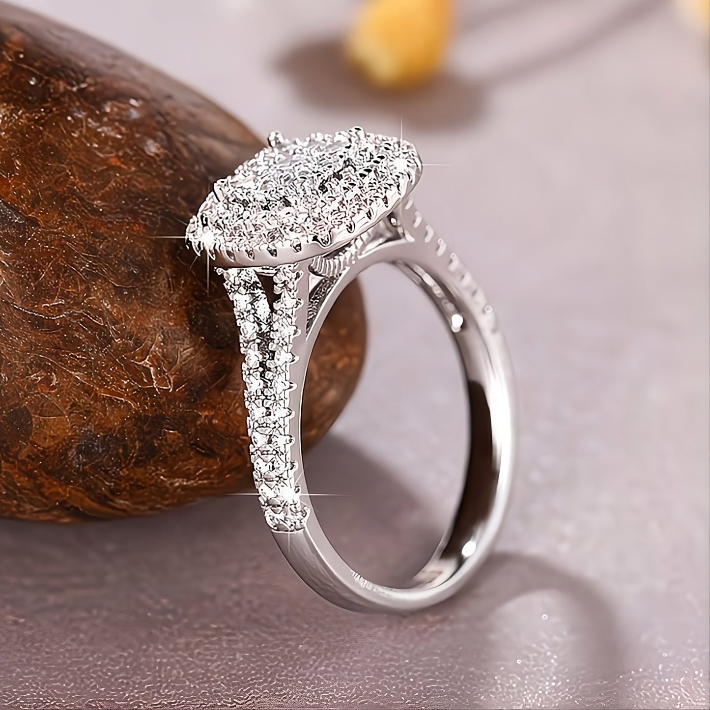 925 Sterling Silver Square Gemstones Engagement Ring