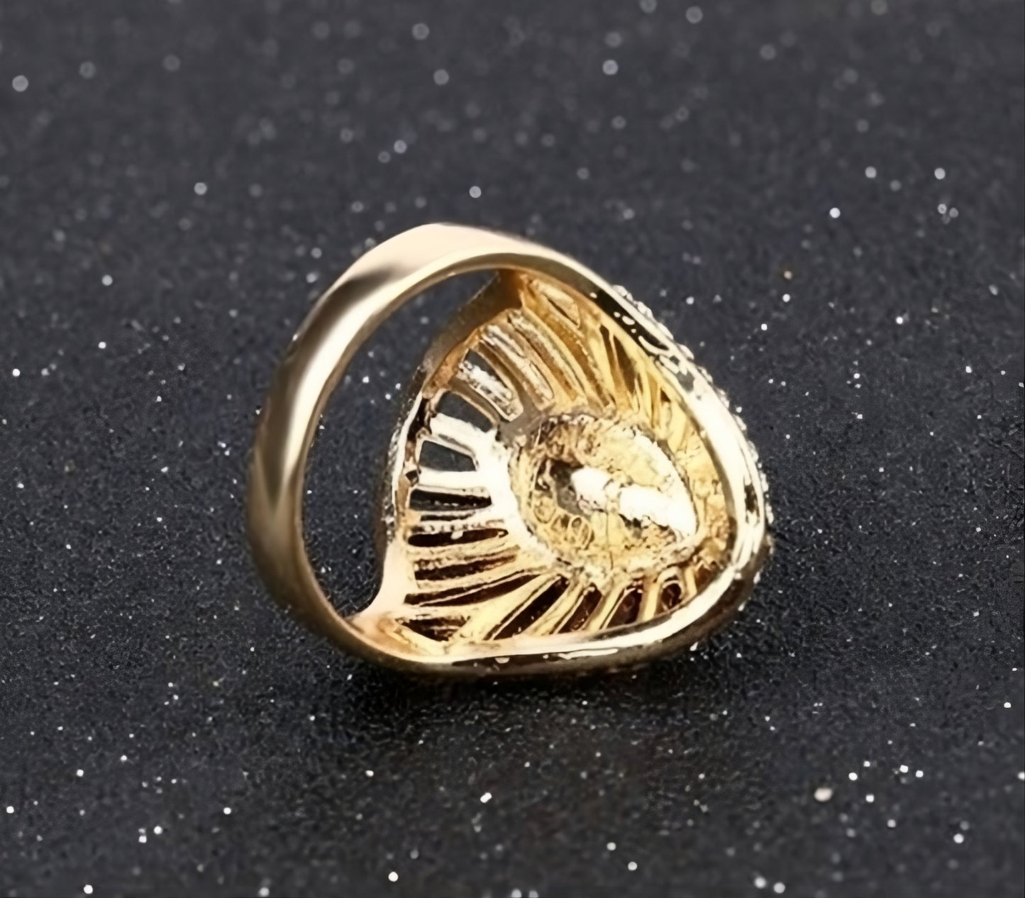Green Marquise Crystal Black Enamel Antique Gold Ring