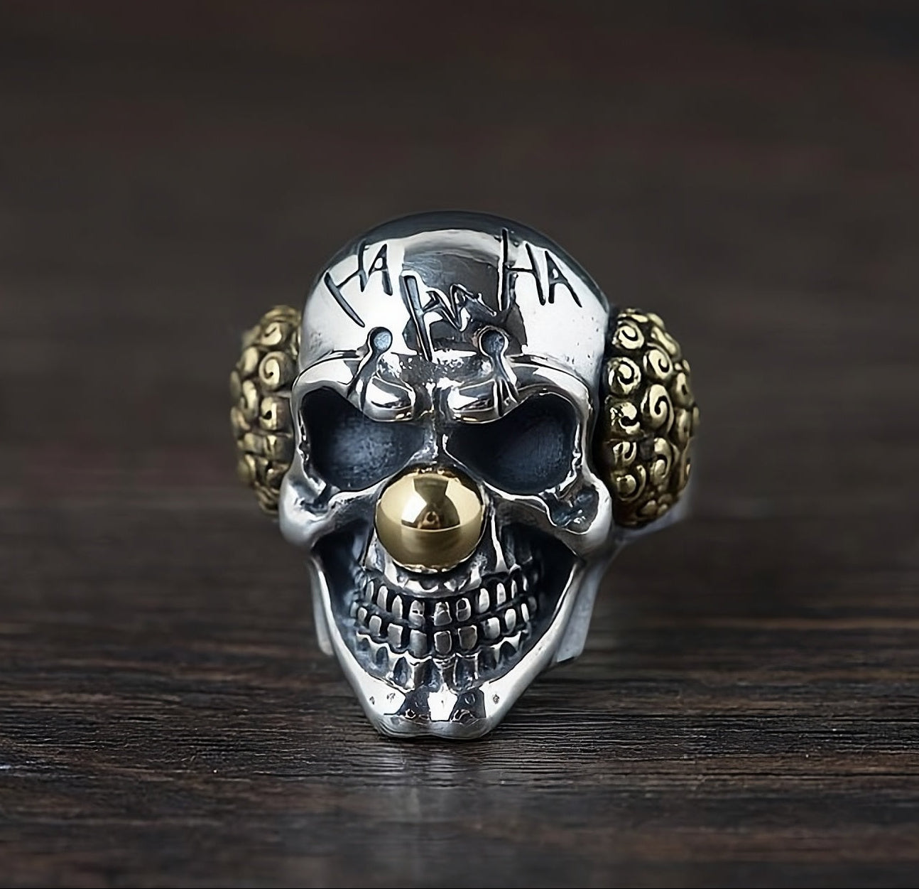 Laughing Clown Skull Head "HA HA HA" Retro Ring