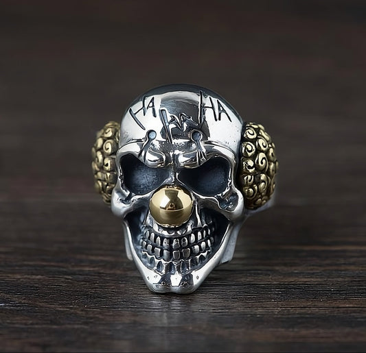 Laughing Clown Skull Head "HA HA HA" Retro Ring