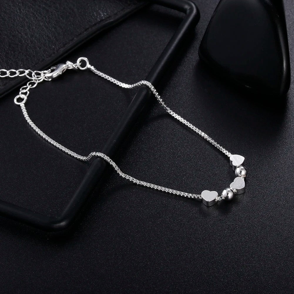 925 Sterling Silver Heart Charm Bracelet