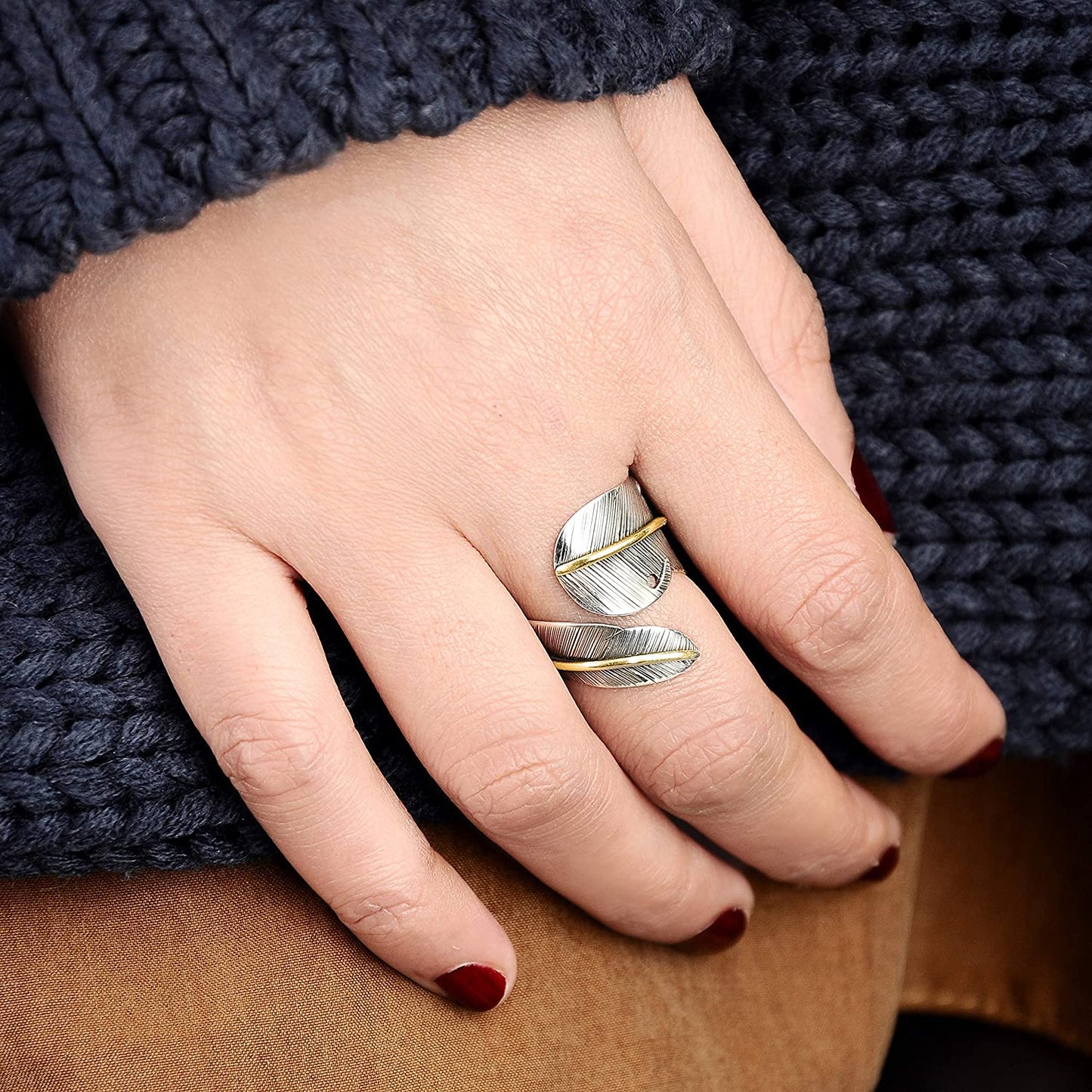 Vintage Carved Feather Open Antique Silver Boho Ring