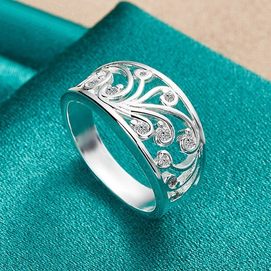 925 Sterling Silver Hollow Swirl Cocktail Ring