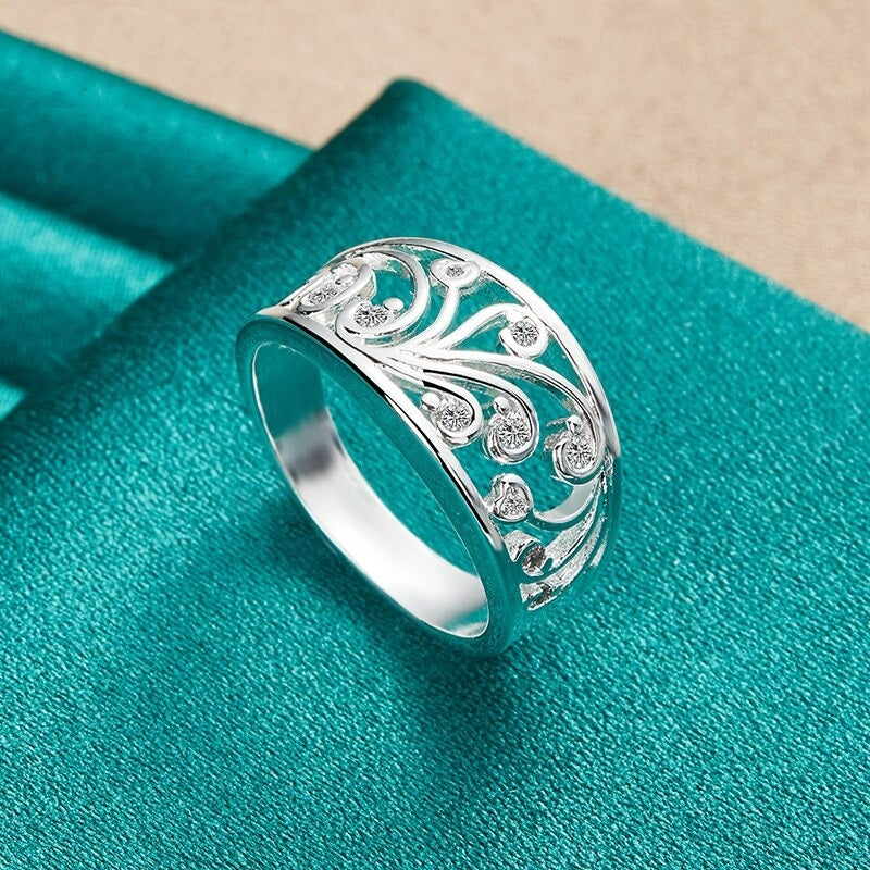925 Sterling Silver Hollow Swirl Cocktail Ring