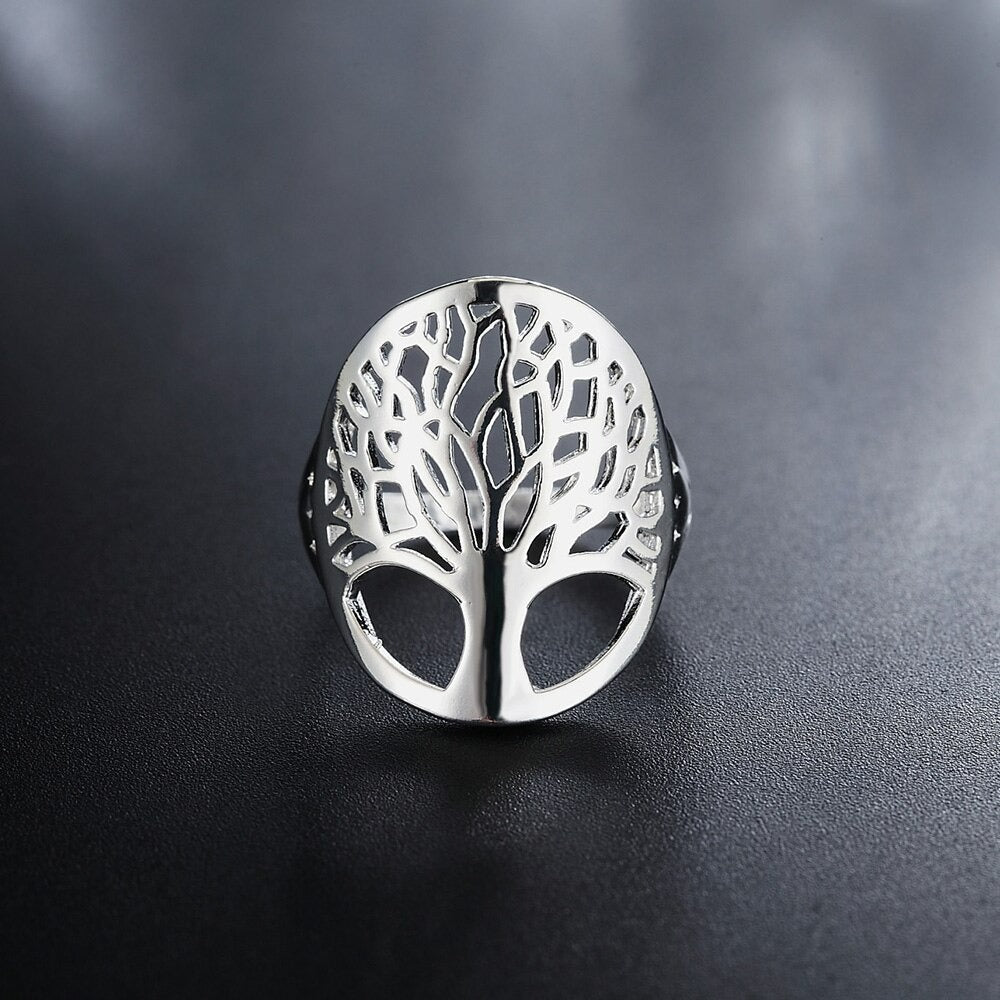 Retro 925 Sterling Silver Tree Of Life Hollow Ring