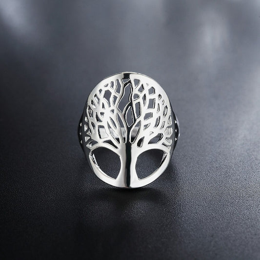 Retro 925 Sterling Silver Tree Of Life Hollow Ring