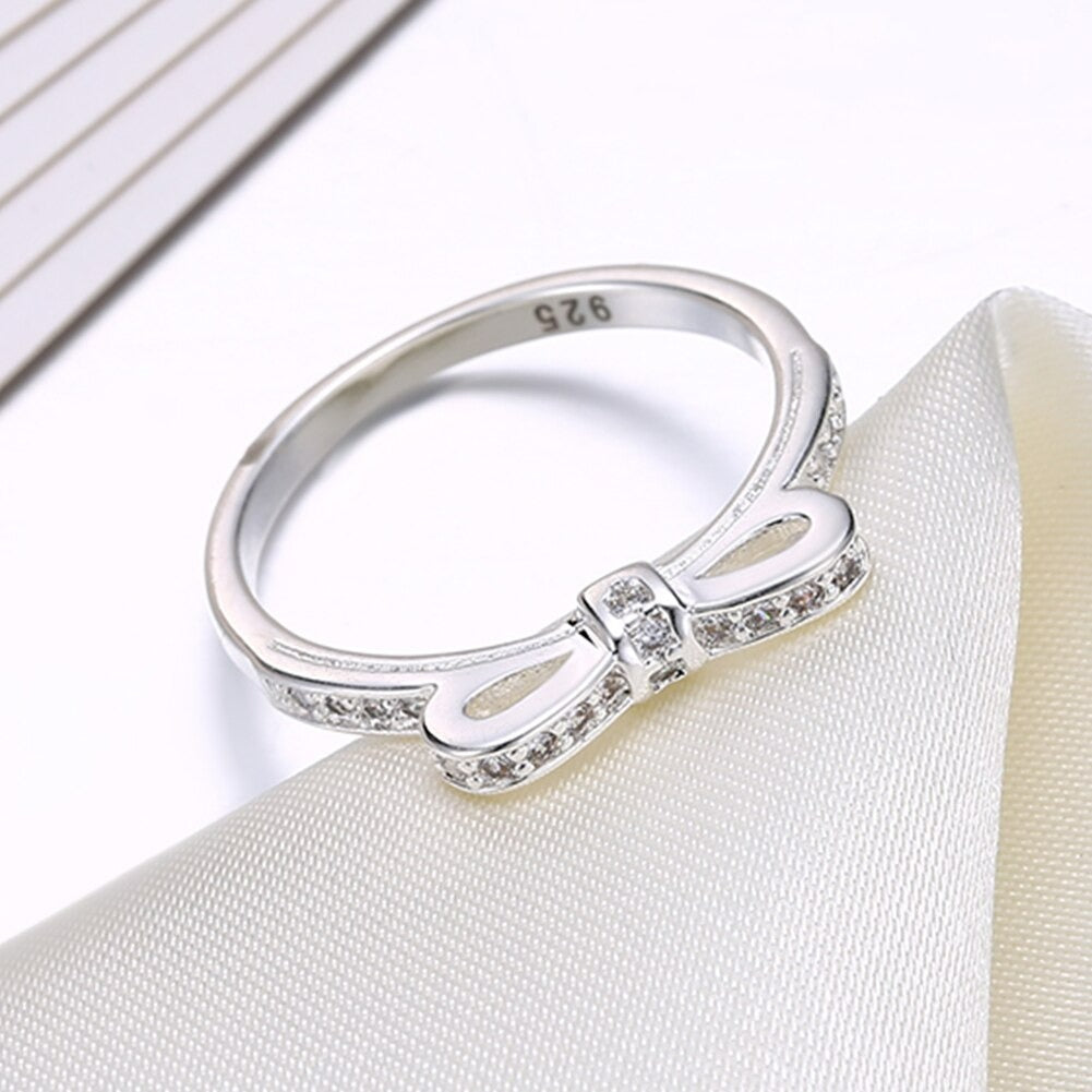 925 Sterling Silver Crystal Bow Tie Ring