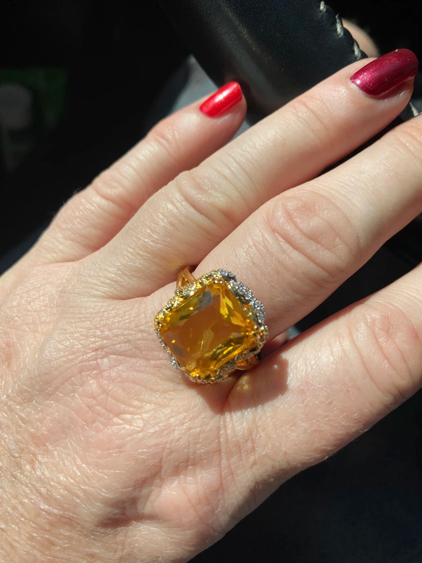 Huge Princess-Cut Yellow Gold Citrine Ring