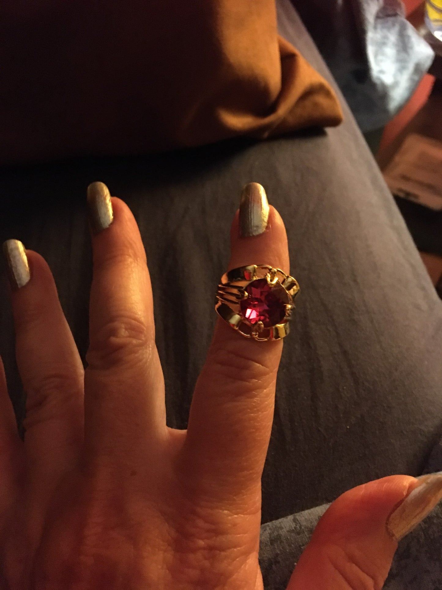 Crimson Throne Magenta Fire Gold Cocktail Ring