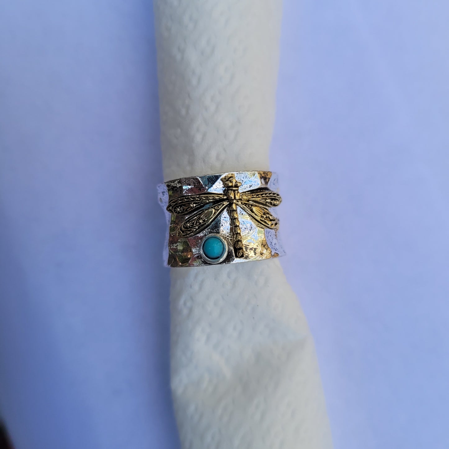 Sterling Silver Dragonfly Blue Topaz Two-Tone Ring