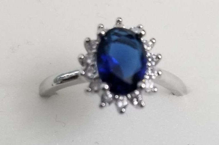 Sterling Silver Oval Blue Tanzanite Flower Open Ring