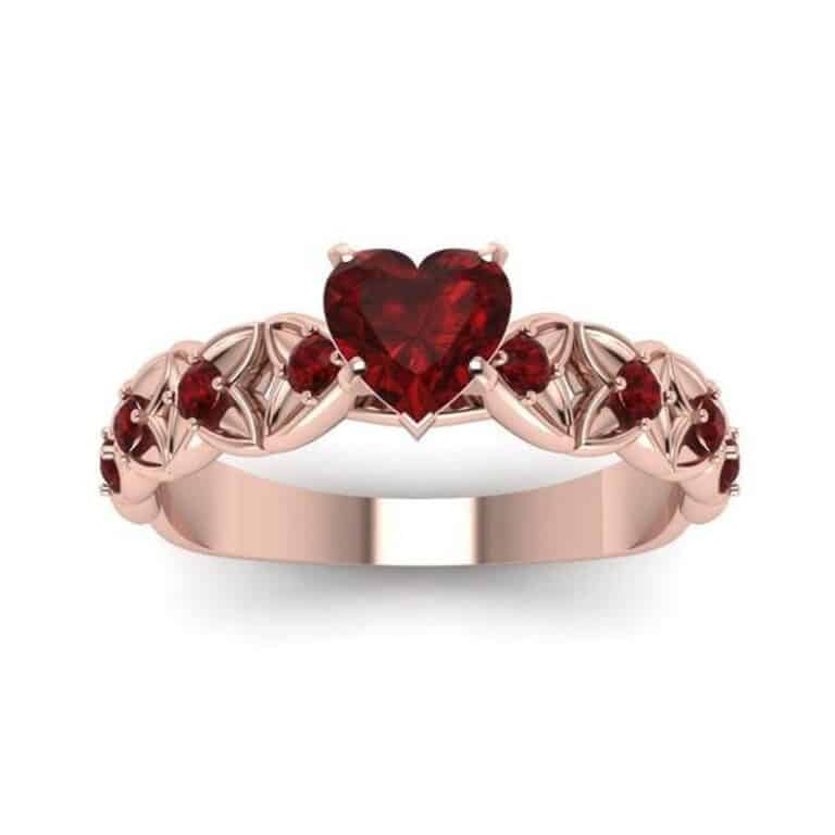 Red Heart Shape CZ Crystal Hollow Rose Gold Ring