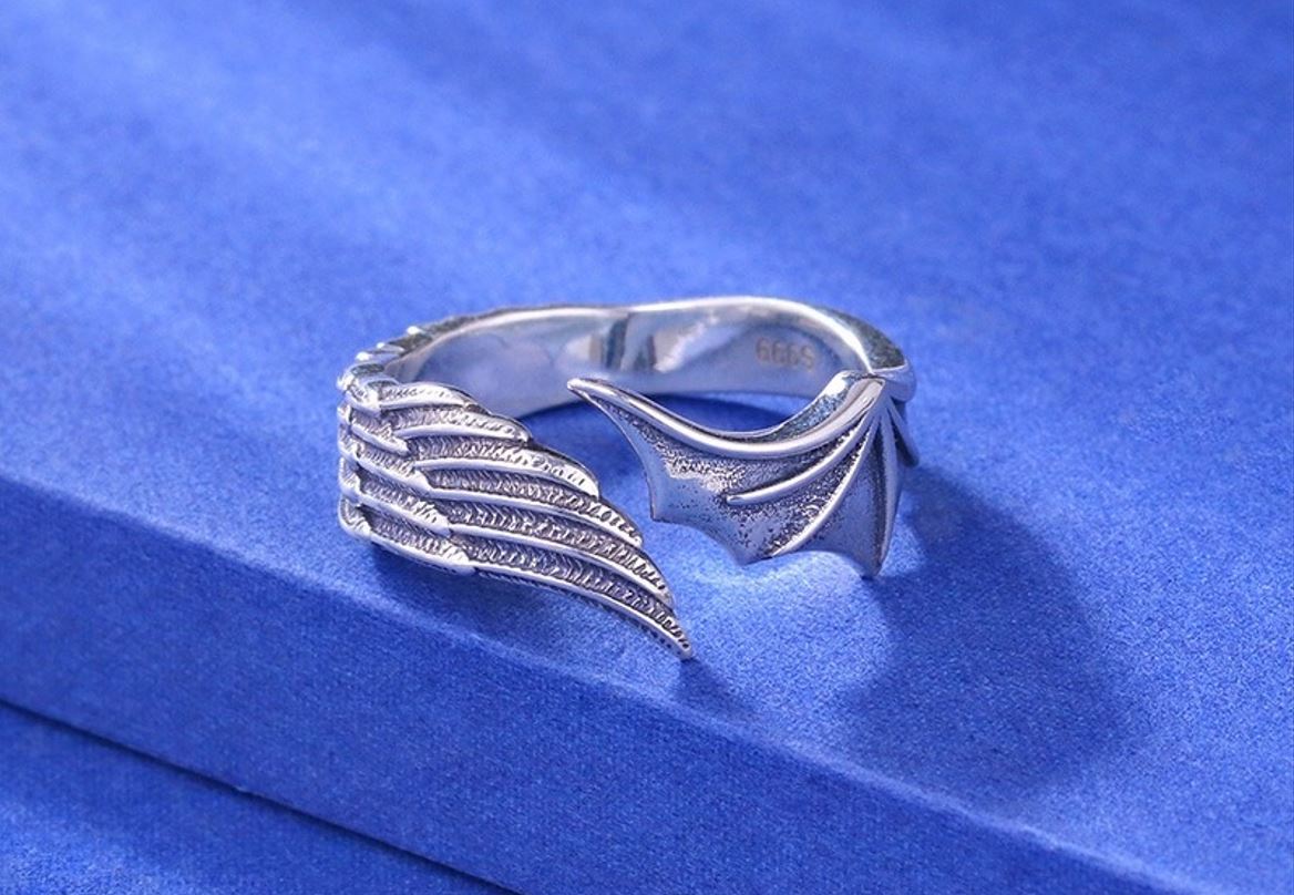 Sterling Silver Retro Personality Open Wings Ring