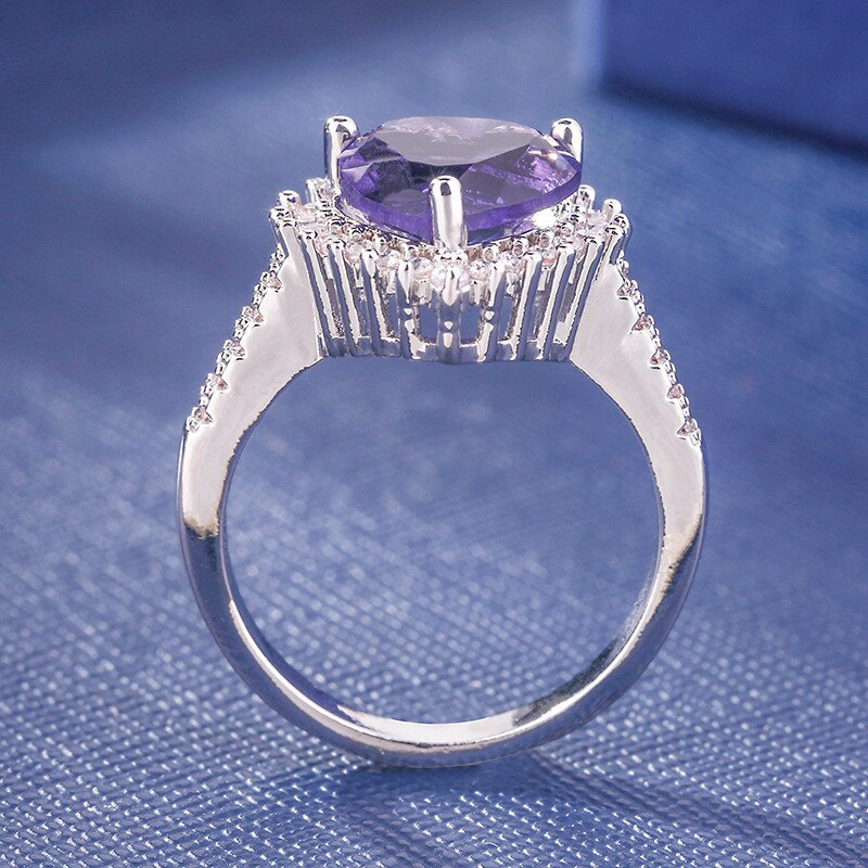 Inlaid Purple Amethyst Heart-Shape Elegant Ring