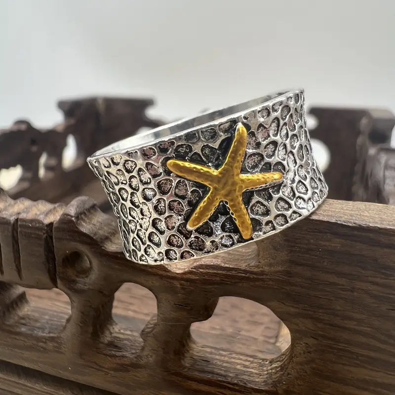 Wide 925 Sterling Silver Starfish Tidepool Ring