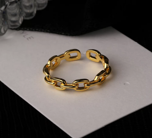 Sterling Silver Filled Geometric Chain Link Open Gold Ring