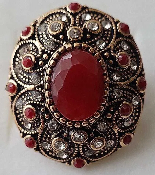 Victorian Red Mosaic Turkish Antique Gold Ring