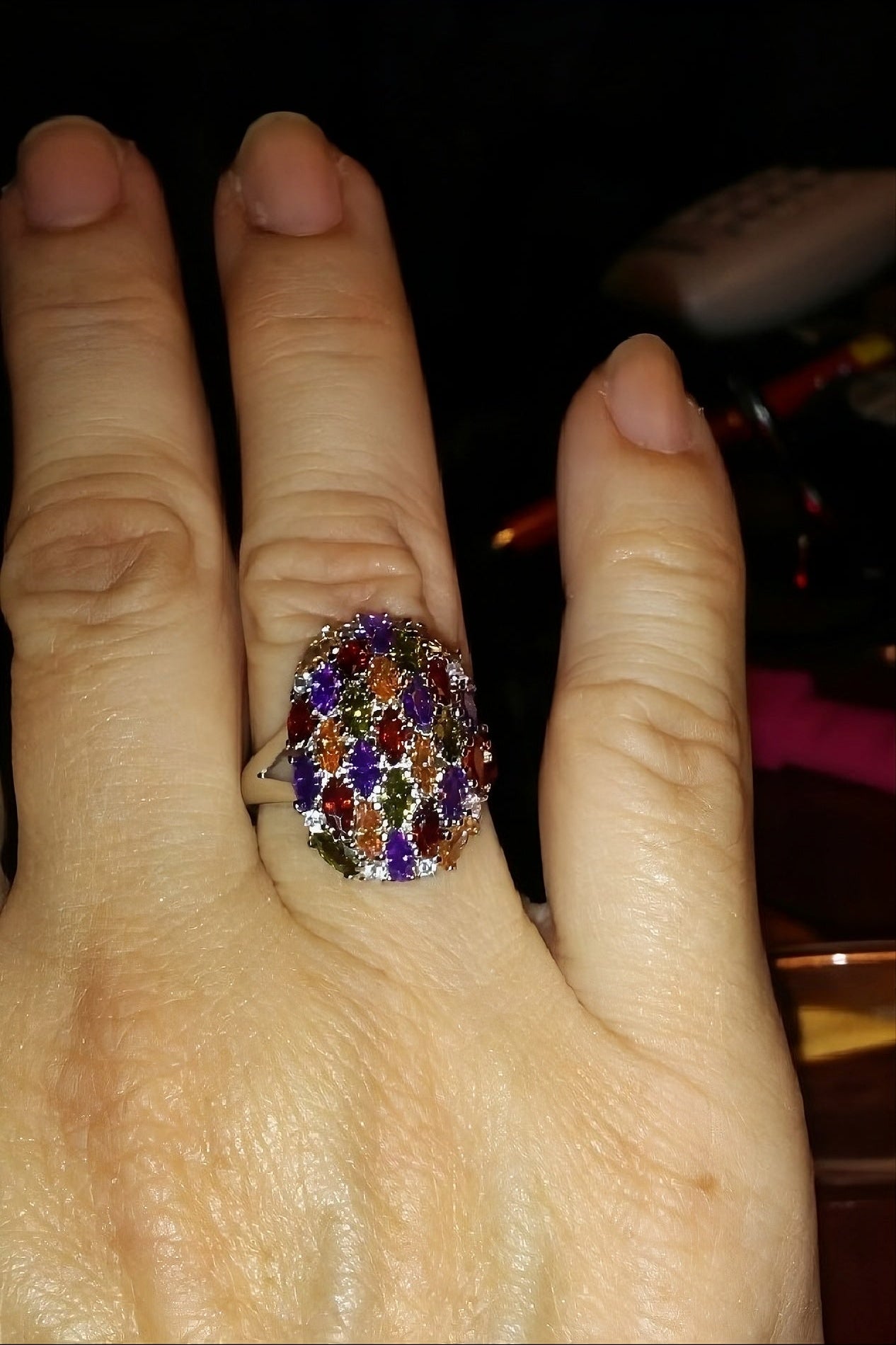 925 Sterling Silver Colorful Multi-color Garnet Topaz Ring