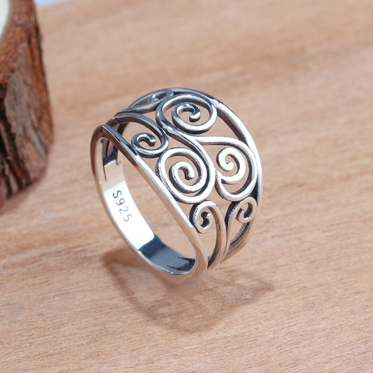 Hollow Geometric Irregular Flower Floral Silver Ring