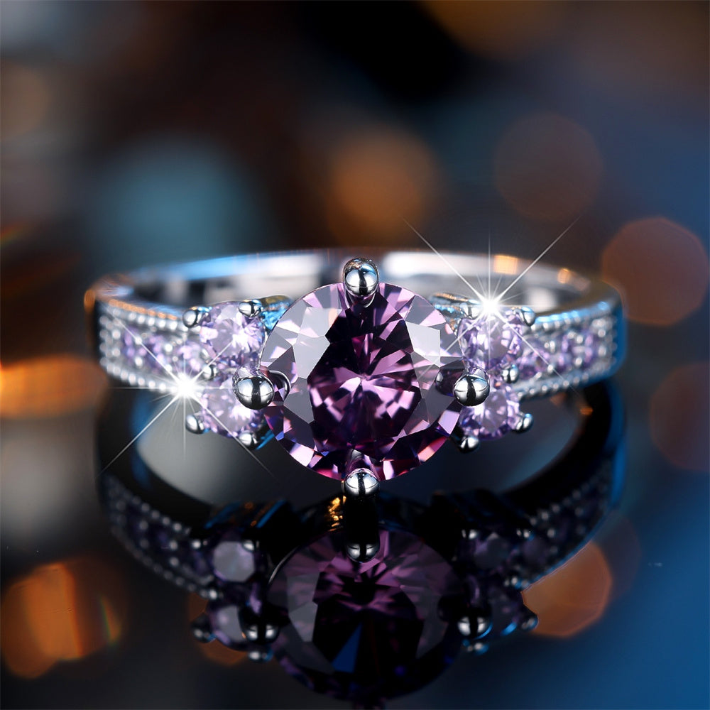 925 Sterling Silver Purple Faux Amethyst Micro Inlaid Ring